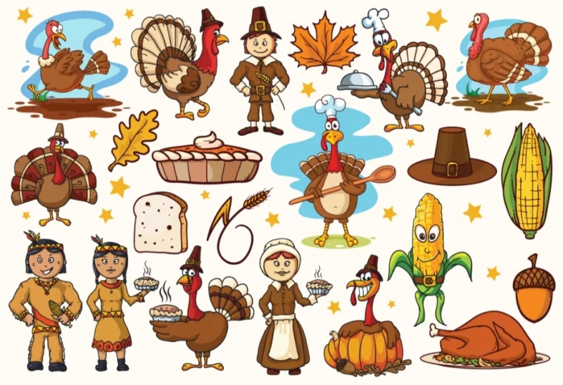 Thanksgiving-Characters-Preview Custom UV DTF Gang Sheets