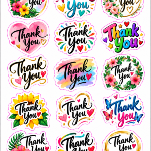 Colorful Thank You Sticker Sheet Vinyl Stickers