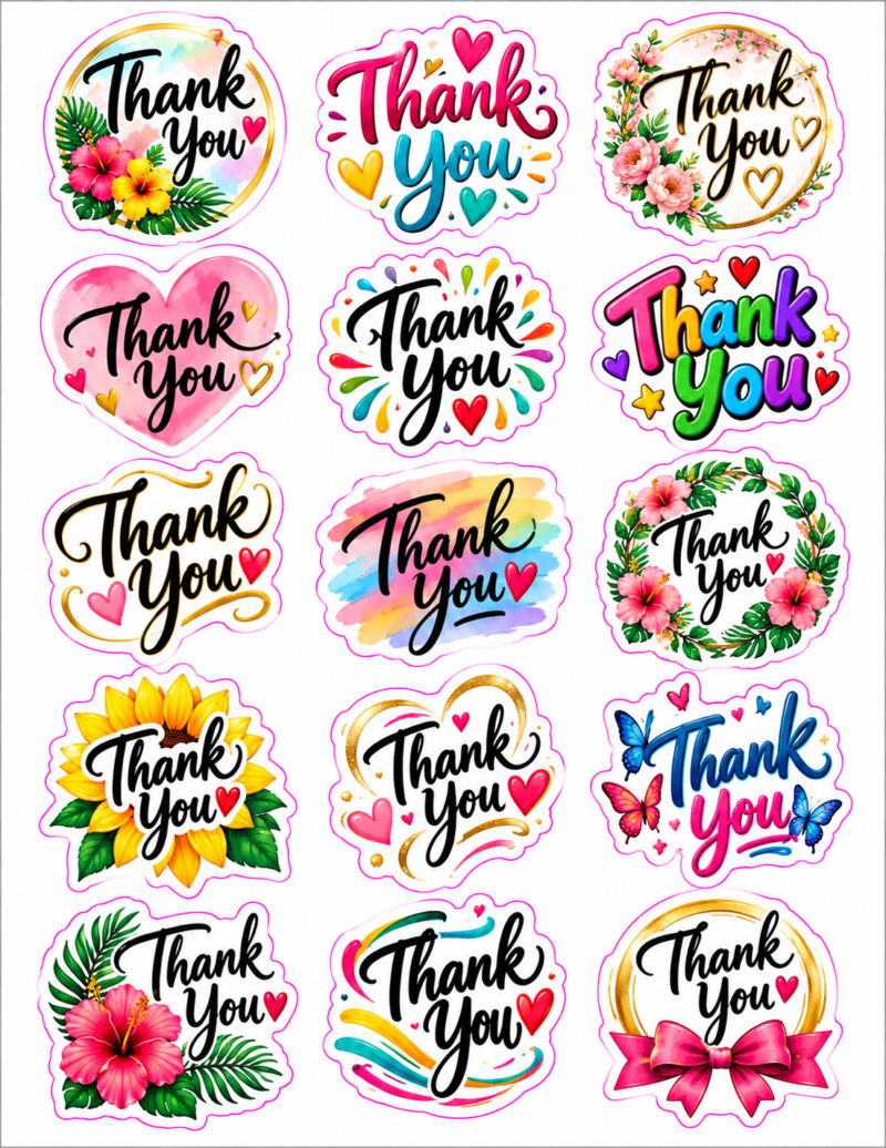 Colorful Thank You Sticker Sheet Vinyl Stickers